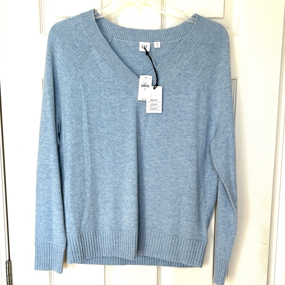 GAP Merino & Cashmere Light Blue V-Neck Sweater